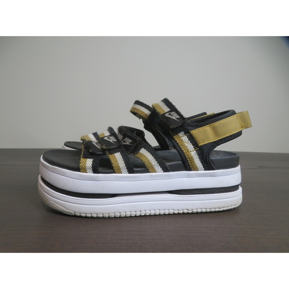 Nike Icon Classic Sandals Womens Size 8 Black Gold Strappy Platform DH0224-002 - Picture 4 of 10